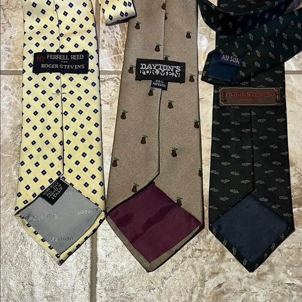 Earth Tones Vintage Men's Tie Bundle- Butter Yellow Pear Print & Charcoal Black